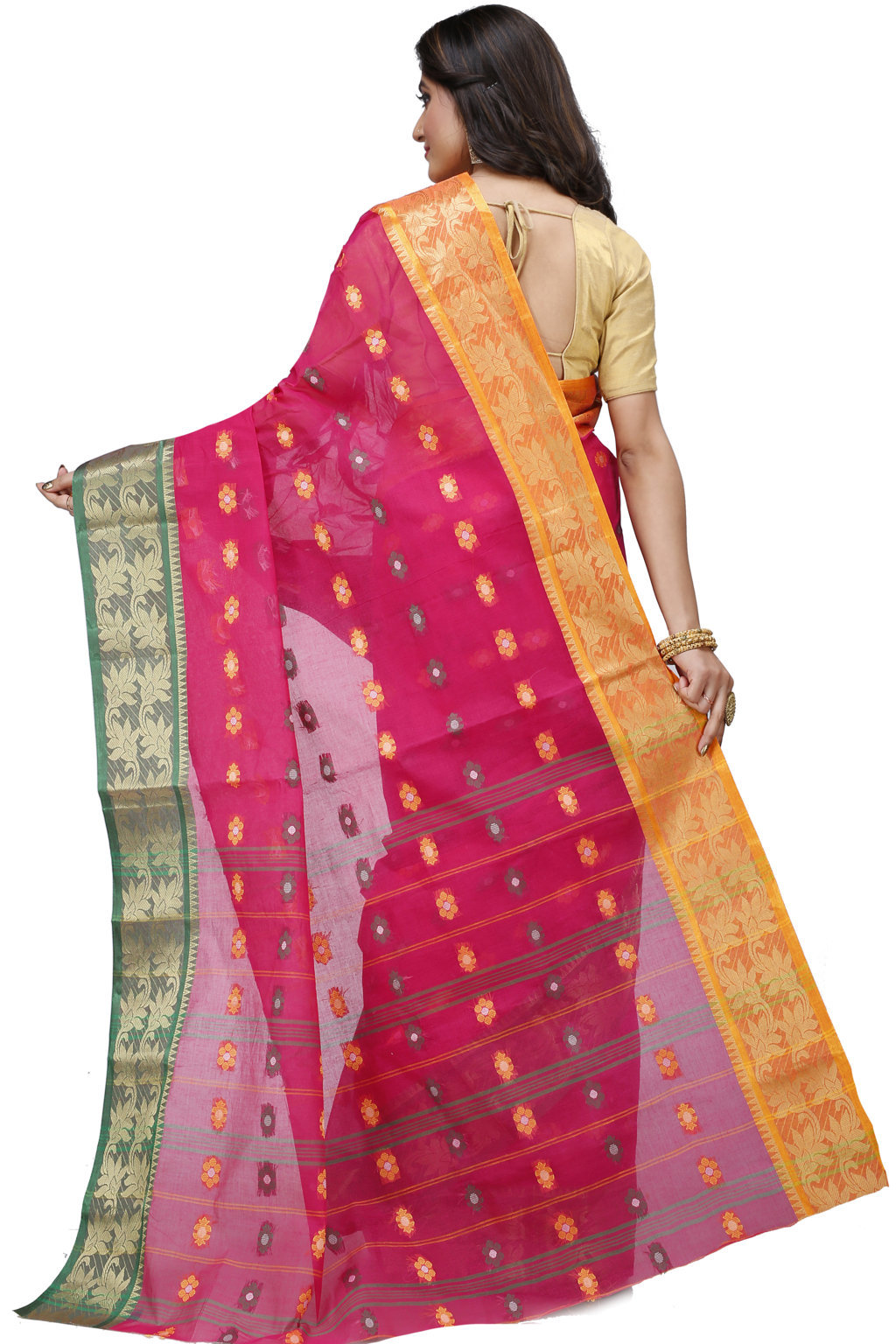Red Pure Cotton Dui_Has Tant Saree (869)